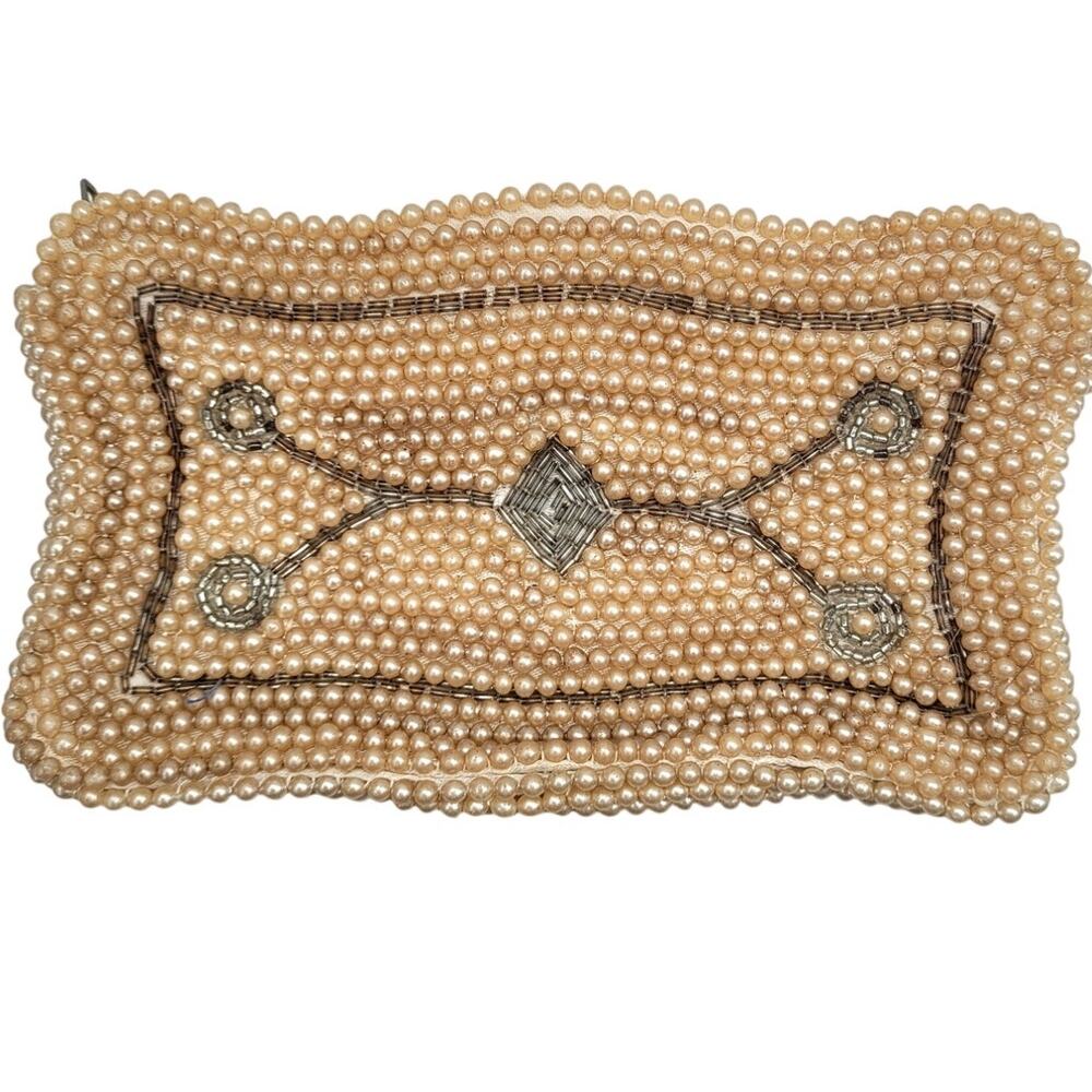 Gala Vintage 50s Faux Pearl Beaded Coquette Evening‎ Clutch Bag Handbag